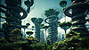 Retro futuristisches Stadtbild mit Grün überflutet | Stock Illustration