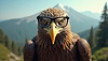 Majestic eagle wearing glasses against mountain | Stock Illustration