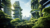 Retro futuristisches Stadtbild mit Grün überflutet | Stock Illustration