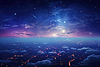 Futuristische Stadtluftaufnahme bei Nacht. Struktur von | Stock Illustration