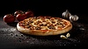 Deliciosa pizza con champiñones, tomates y garli | Ilustración