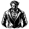 Dramatic black and white serious man with intense