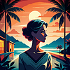 Стильная женщина, любующаяся закатом вместе с tropica