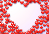Valentine`s Day greeting card with red hearts flyin