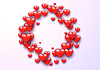 Valentine`s Day greeting card with red hearts flyin
