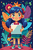 Vector clipart: Cute little girl holding blank placard or poster.