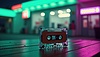 Ретро-кассета с неоновой подсветкой в футуристическом стиле | Иллюстрация