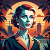 Confident woman avatar with retro hairstyle in