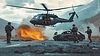 Военный вертолет приземляется посреди насыщенного событиями | Иллюстрация