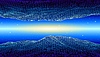 Векторный клипарт: Ретро низкополигональный ландшафт с многоугольной сеткой