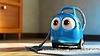Photo 300 DPI: Cute blue cartoon vacuum cleaner with big glossy