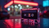 Retro cassette tape with neon lighting in futuristi | Stock Foto