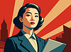 Powerful asian business woman with laptop, in