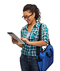 Schüler in Brillen mit Tablet-PC und Tasche | Stock Foto