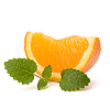 Segmento de frutas de naranja y hojas de menta limón | Foto de stock