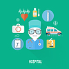 Vector clipart: Hospital concept with item icons