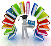 Photo 300 DPI: Colorful books like rainbow and 3d man in graduatio
