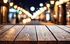 Wooden empty table mockup on bokeh background | Stock Foto