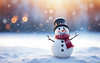 Fondo navideño de invierno, muñeco de nieve y bokeh borroso  | Ilustración
