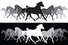 White and black Trotting horses silhouette