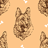 Seamless Pattern hand drawing German shepherd with