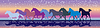 De fondo con los caballos al galope en la puesta del sol | Ilustración vectorial