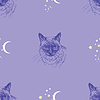 Seamless pattern with cat, stars and moon on blue
