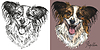 Papillon dog in black and white and colorful