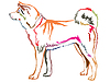 Colorful decorative standing portrait of Akita Inu