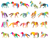 Set of mosaic colorful horses-