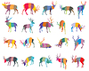 Vector clipart: set of colorful mosaic deer silhouettes-