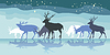 Colorful panorama with walking deers females