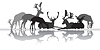 Standing and lying deers silhouette with reflection
