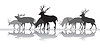 Walking deers females silhouette with reflection