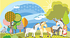 Vector clipart: cartoon unicorns and girl