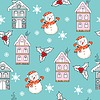 Seamless pattern Christmas houses and snowman