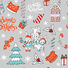 Seamless pattern Christmas cute rabbits and elements