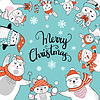 Vector clipart: Christmas square turquoise banner with characters