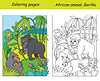 Vector clipart: Coloring and color gorilla