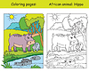 Vector clipart: Coloring and color hippo