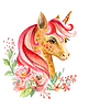 Photo 300 DPI: Watercolor pink unicorn portrait with beautiful