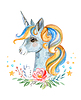 Photo 300 DPI: Watercolor unicorn in profile with beautiful flowers