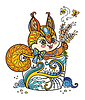 Colored kawaii cute squirrel in cup