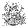 Kawaii cute cat in cup coloring