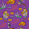 Vector clipart: Purple seamless pattern with cartoon Halloween