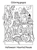 Vector clipart: Coloring Halloween funny haunted house with pumpkin