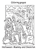 Vector clipart: Coloring Halloween cute angel and demon hug