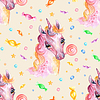 Photo 300 DPI: Seamless watercolor pattern cute unicorn pink candy