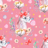 Photo 300 DPI: Seamless watercolor pattern cute unicorn red bow