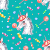 Photo 300 DPI: Seamless watercolor pattern cute unicorn cap